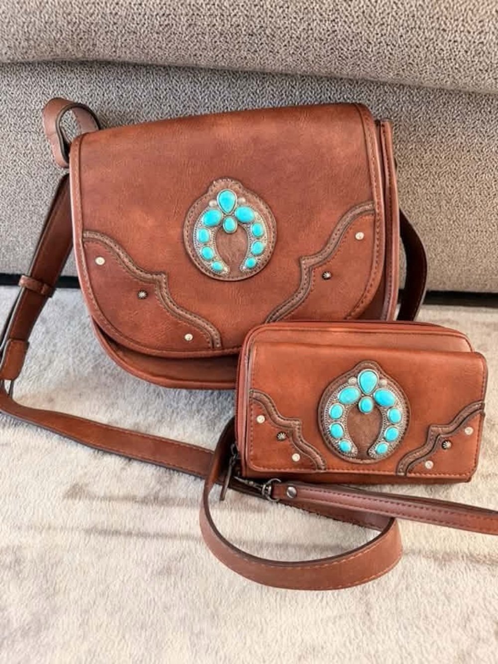 Wrangler Brown Crossbody Bag and Wallet with Turquoise Accents